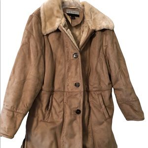 Big Chill Tan Leather Shearling Coat with Cream Fur Collar